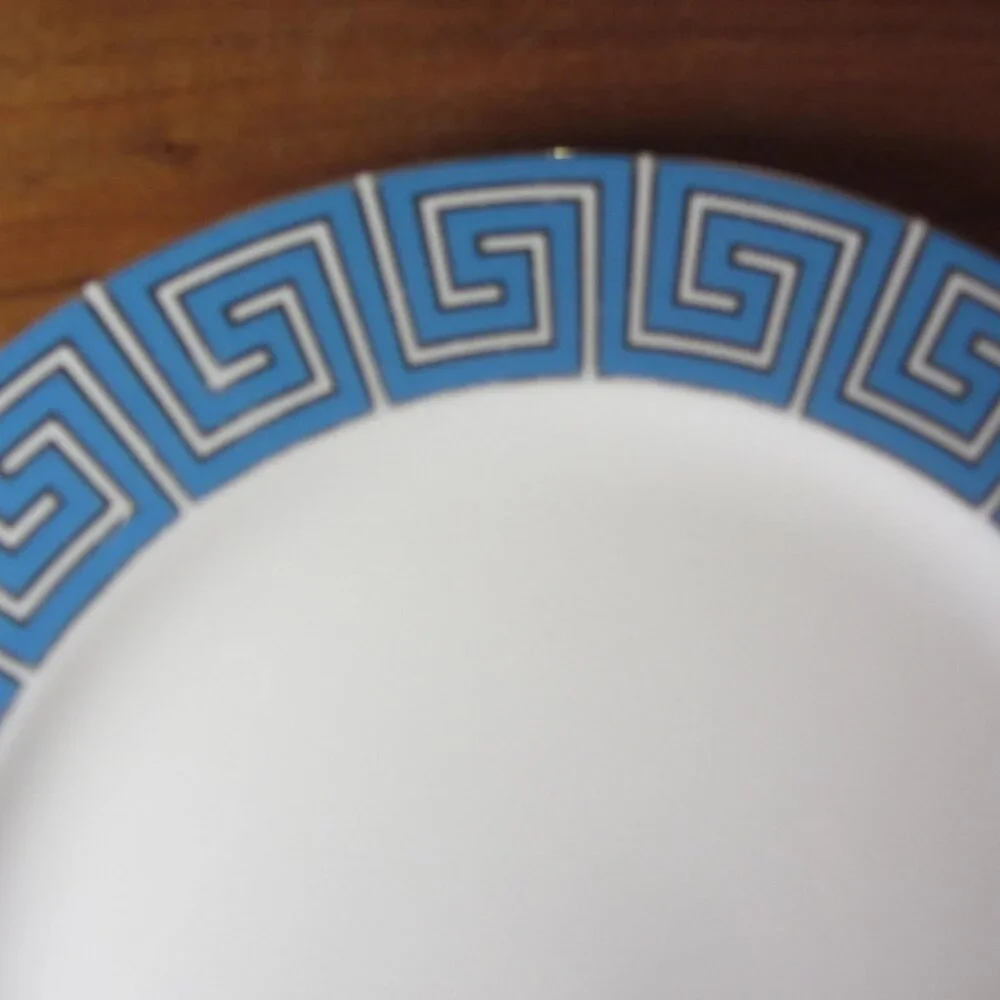 Jonathan Adler silver & blue greek key salad plates - pair of 2 (W5107)